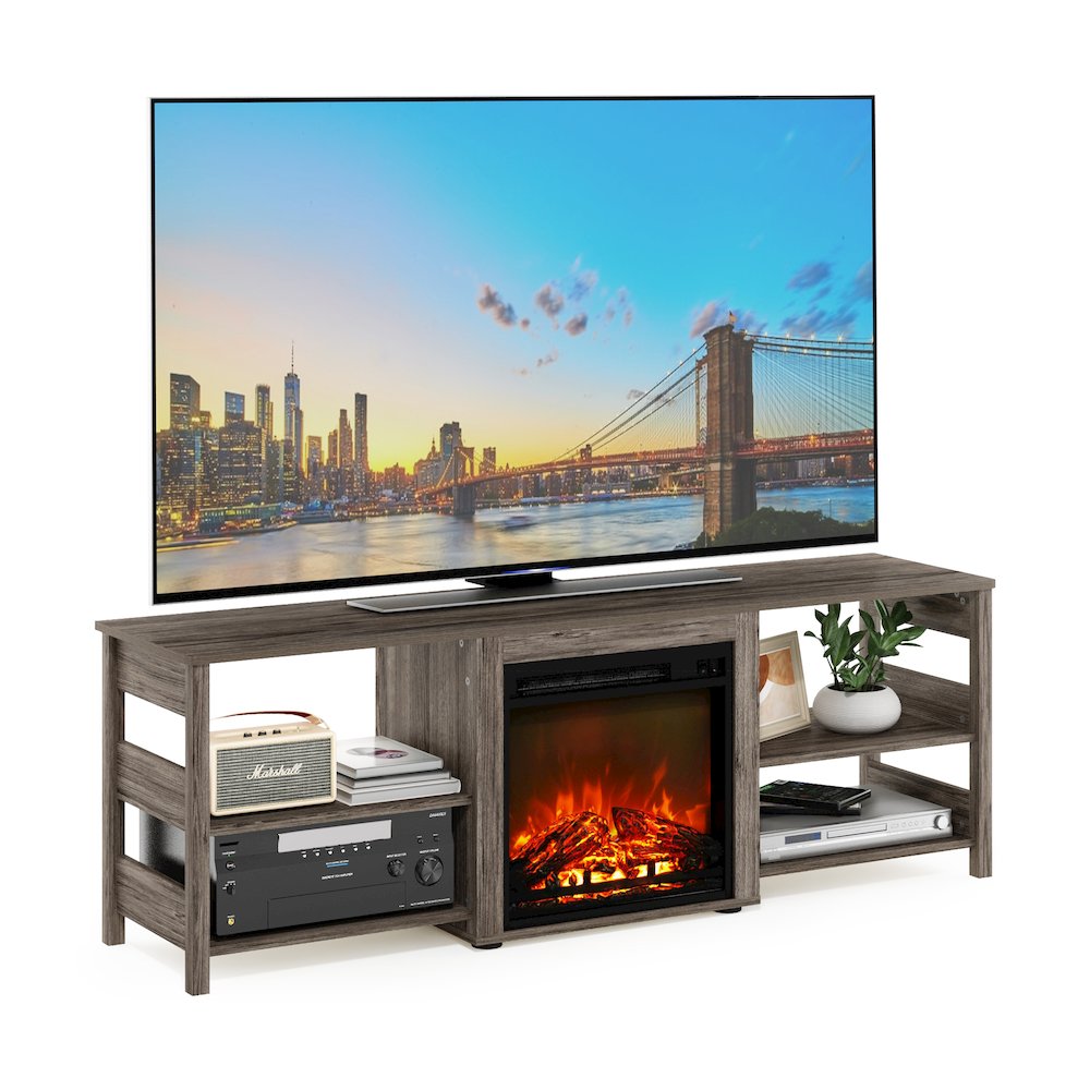 Fireplace TV Stand for TV up to 70 Inch, with Open Shelf,Grey Oak. Picture 4