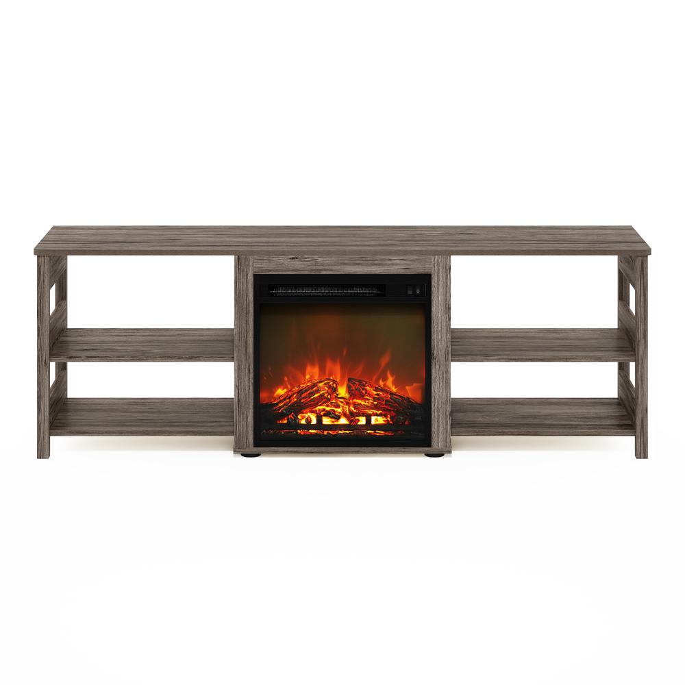Furinno Classic 70 Inch TV Stand with Fireplace, Rustic Oak. Picture 3