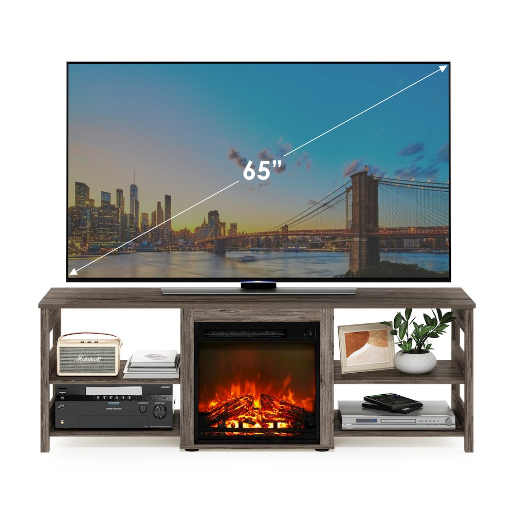 Fireplace TV Stand for TV up to 70 Inch, with Open Shelf,Grey Oak. Picture 6