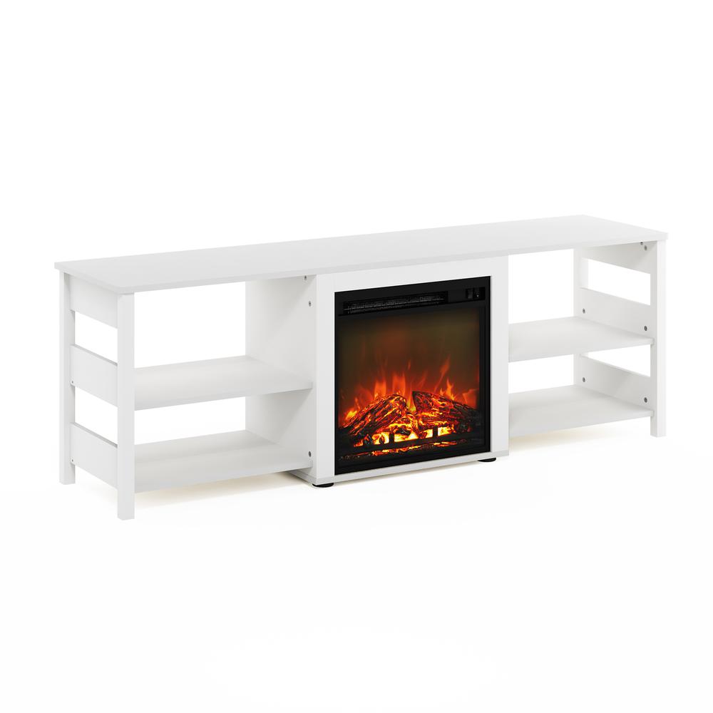 Furinno Classic 70 Inch TV Stand with Fireplace, White Emboss. Picture 1