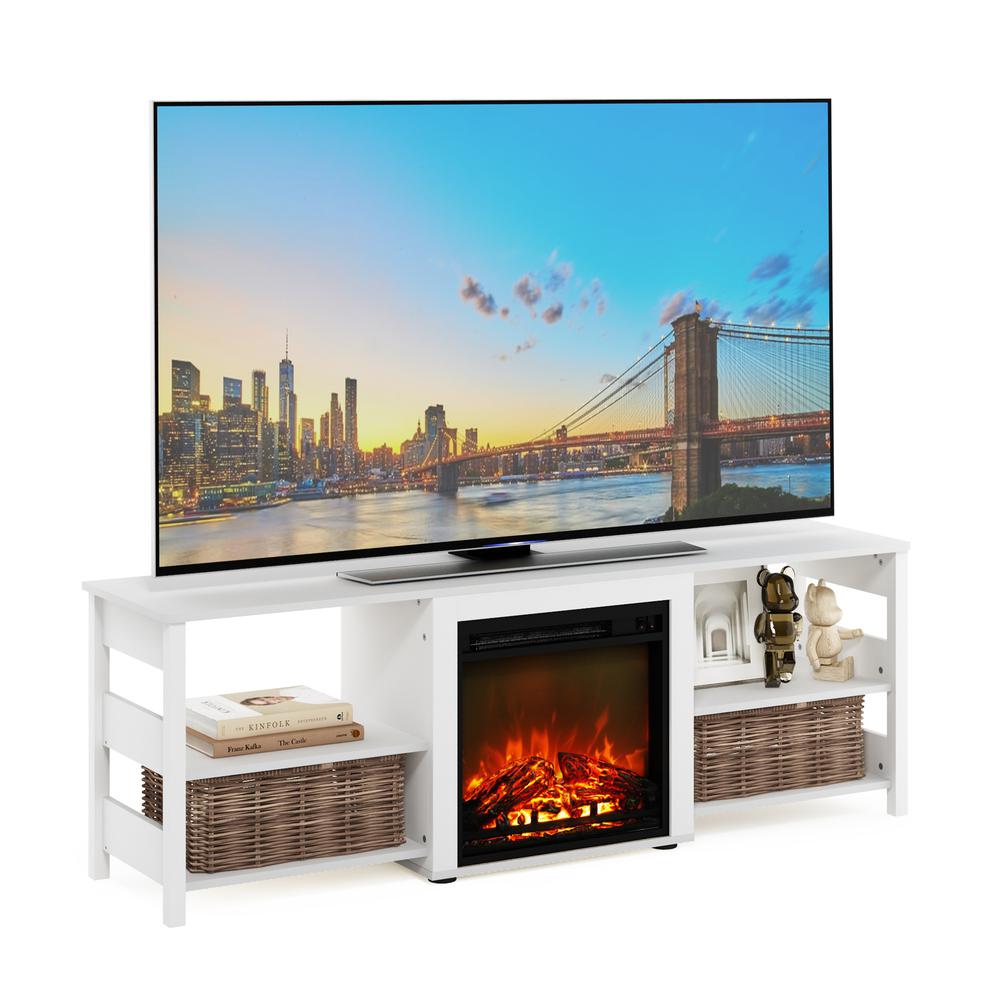 Furinno Classic 70 Inch TV Stand with Fireplace, White Emboss. Picture 5