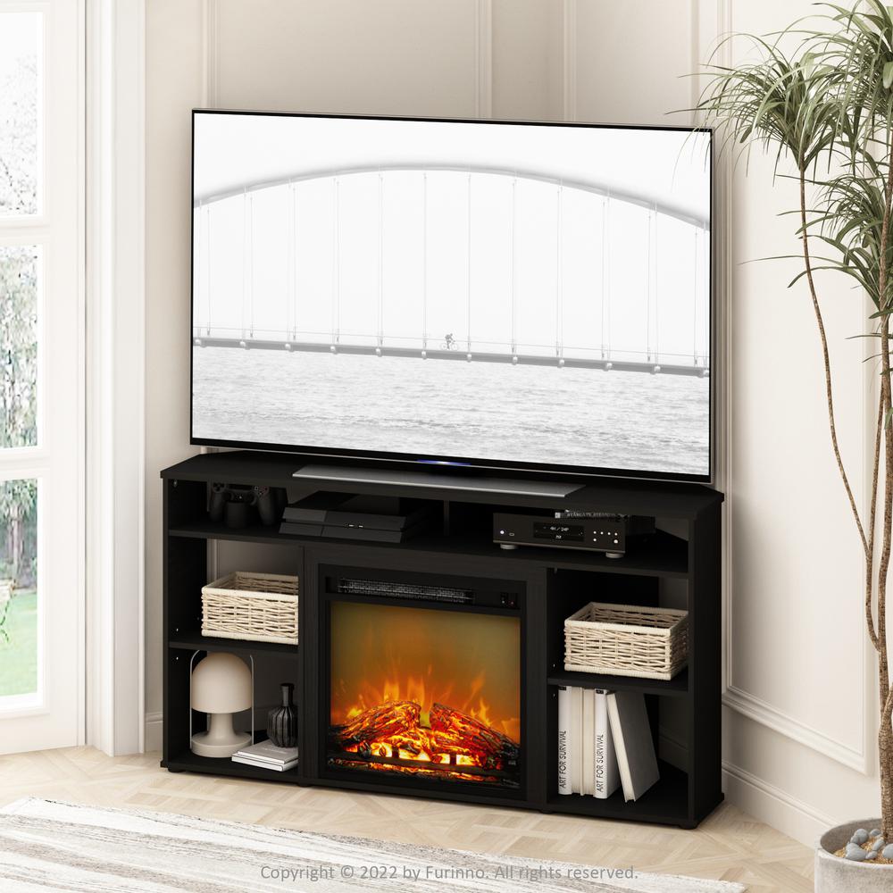Furinno Jensen Corner TV Stand with Fireplace for TV up to 55 Inches, Americano. Picture 9