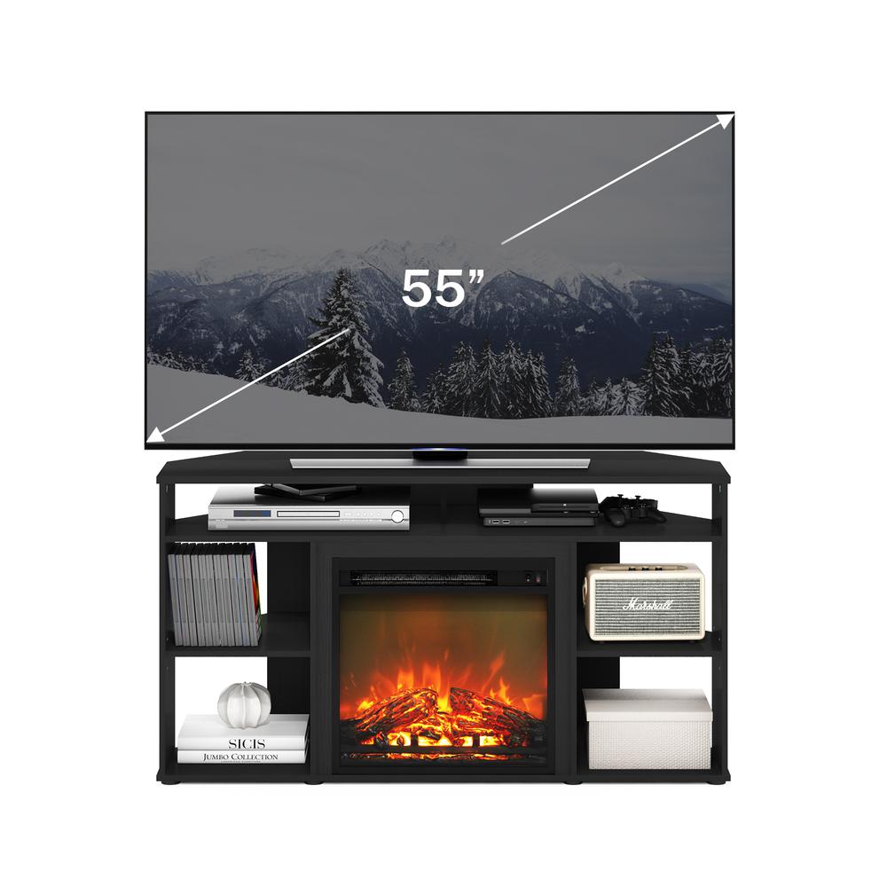 Furinno Jensen Corner TV Stand with Fireplace for TV up to 55 Inches, Americano. Picture 6