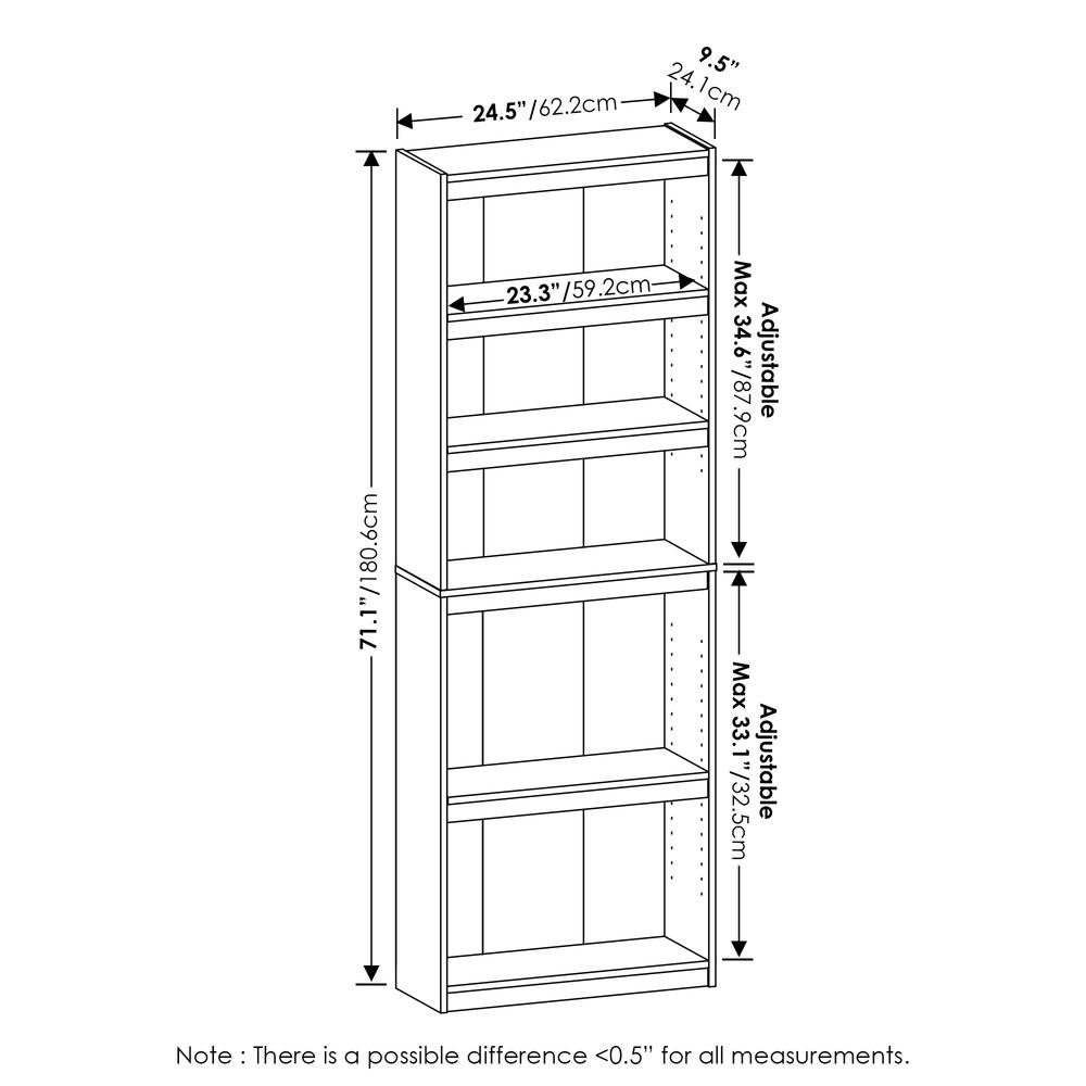 Furinno JAYA Enhanced Home 5-Tier Shelf Bookcase, Blackwood. Picture 2