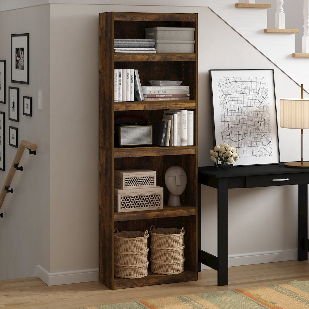 Furinno JAYA Enhanced Home 5-Tier Shelf Bookcase, Amber Pine. Picture 2