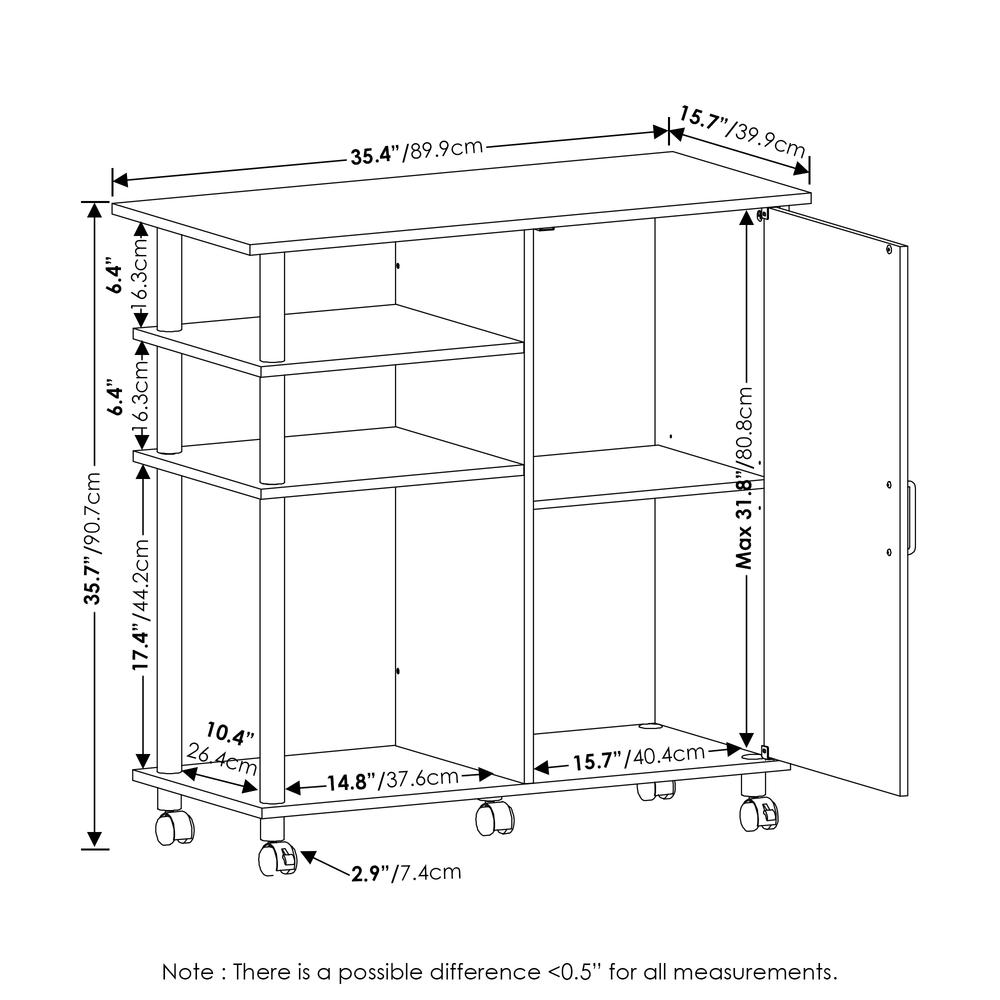Furinno Helena 4-Tier Utility Kitchen Island and Storage Cart on wheels with Stainless Steel Tubes, White Oak/Chrome. Picture 2
