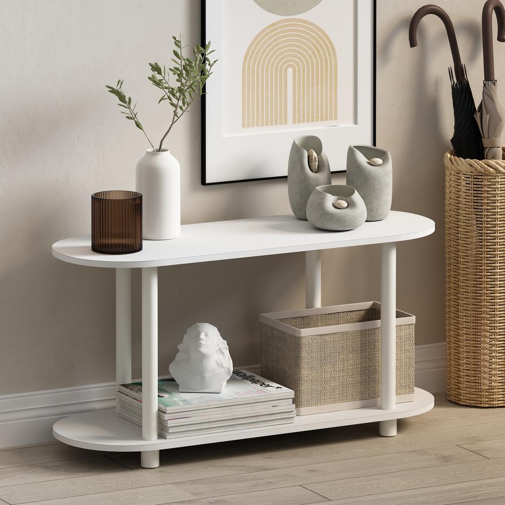 Furinno Turn-N-Tube No Tools Modern Oval Side Table, White/Virgin White. Picture 6