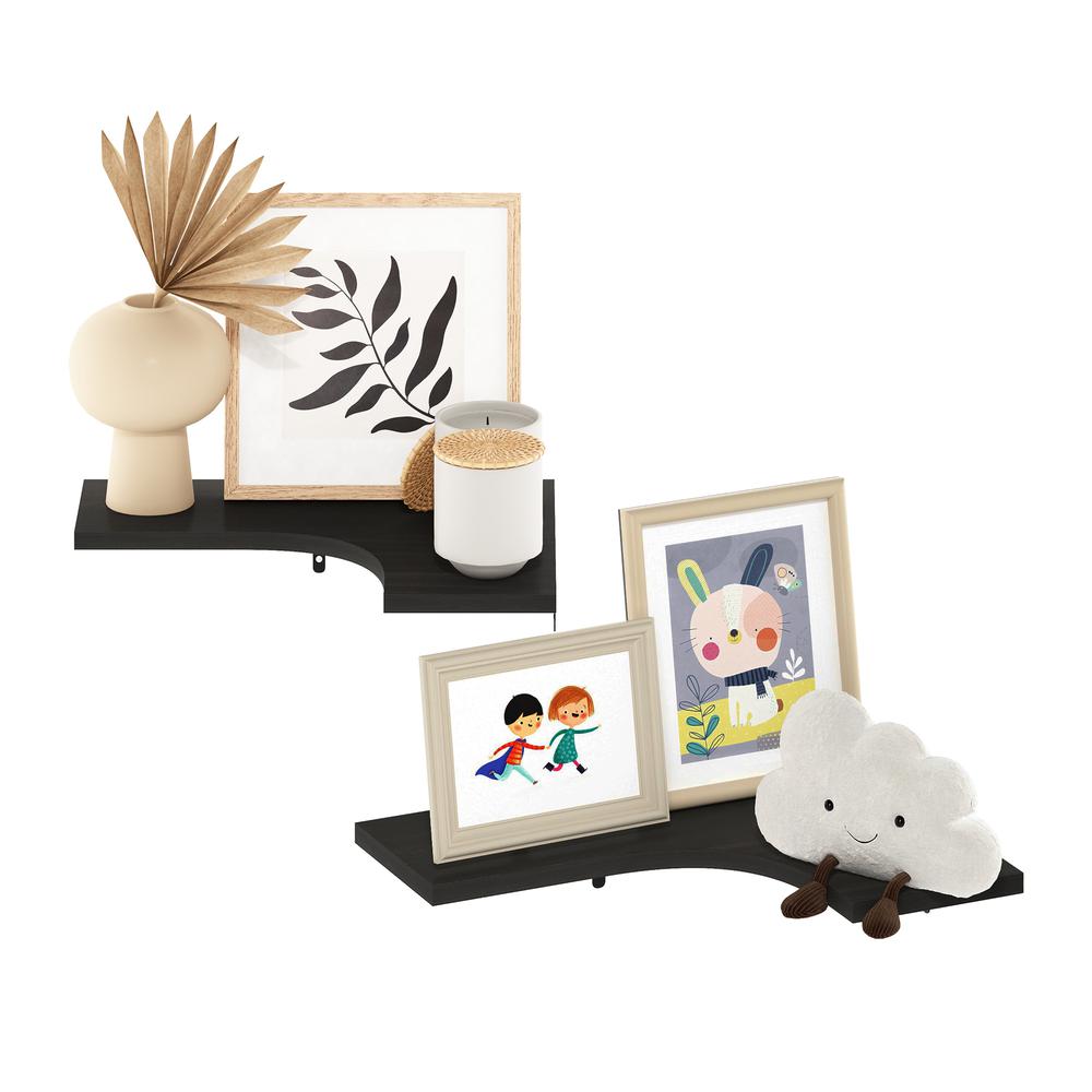 Furinno Rossi Wall Mounted Corner L-Shape Floating Display Shelves, Espresso, Set of 2. Picture 4