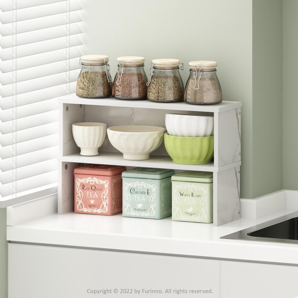 Helena 18-Inch Kitchen Counter Stackable Organizer Shelf, Marble White. Picture 6
