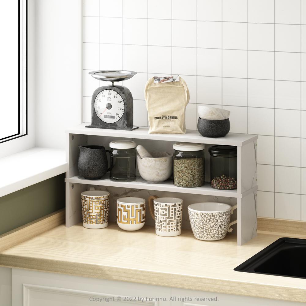 Helena 23-Inch Kitchen Counter Stackable Organizer Shelf, Marble White. Picture 6