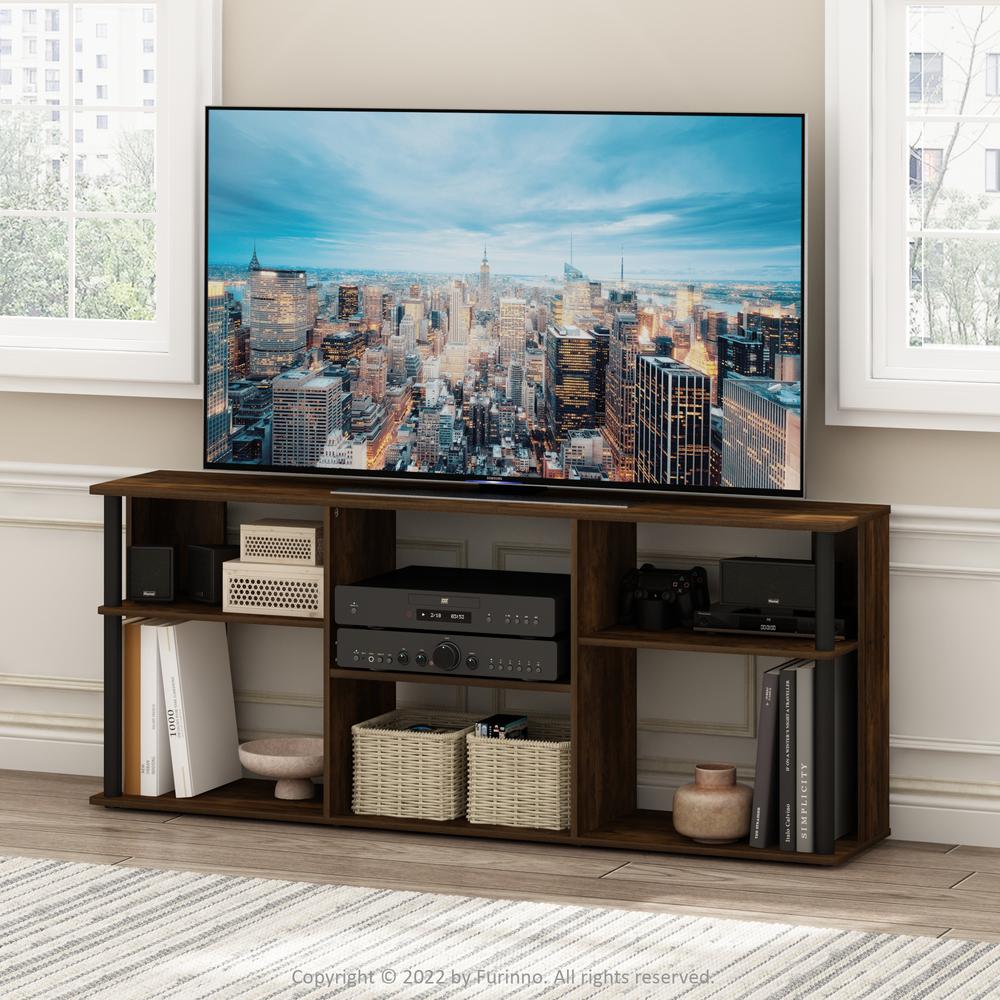 Furinno Classic TV Stand with Plastic Poles for TV up to 65-Inch, Amber Pine/Black. Picture 6