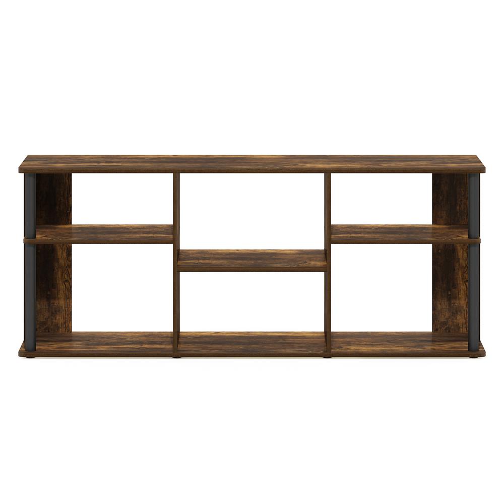 Furinno Classic TV Stand with Plastic Poles for TV up to 65-Inch, Amber Pine/Black. Picture 3