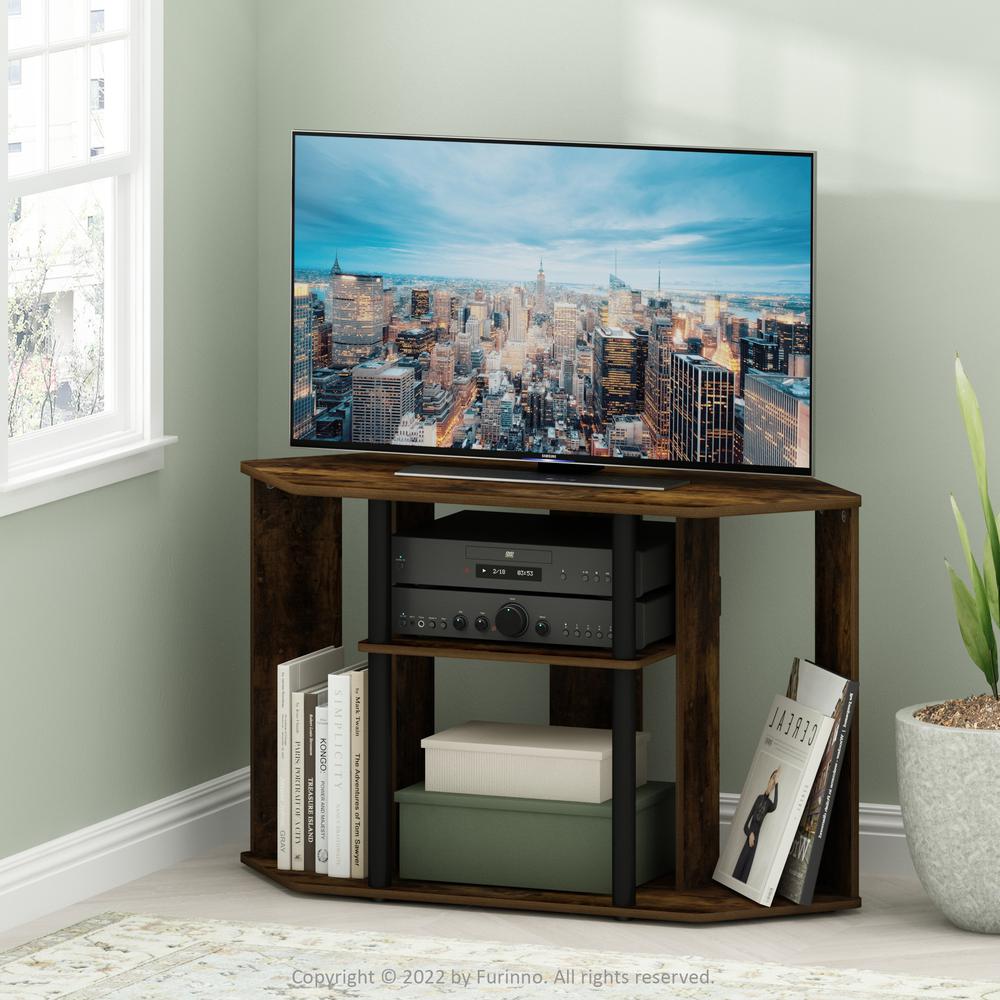 Furinno Classic TV Stand with Plastic Poles for TV up to 43-Inch, Amber Pine/Black. Picture 6