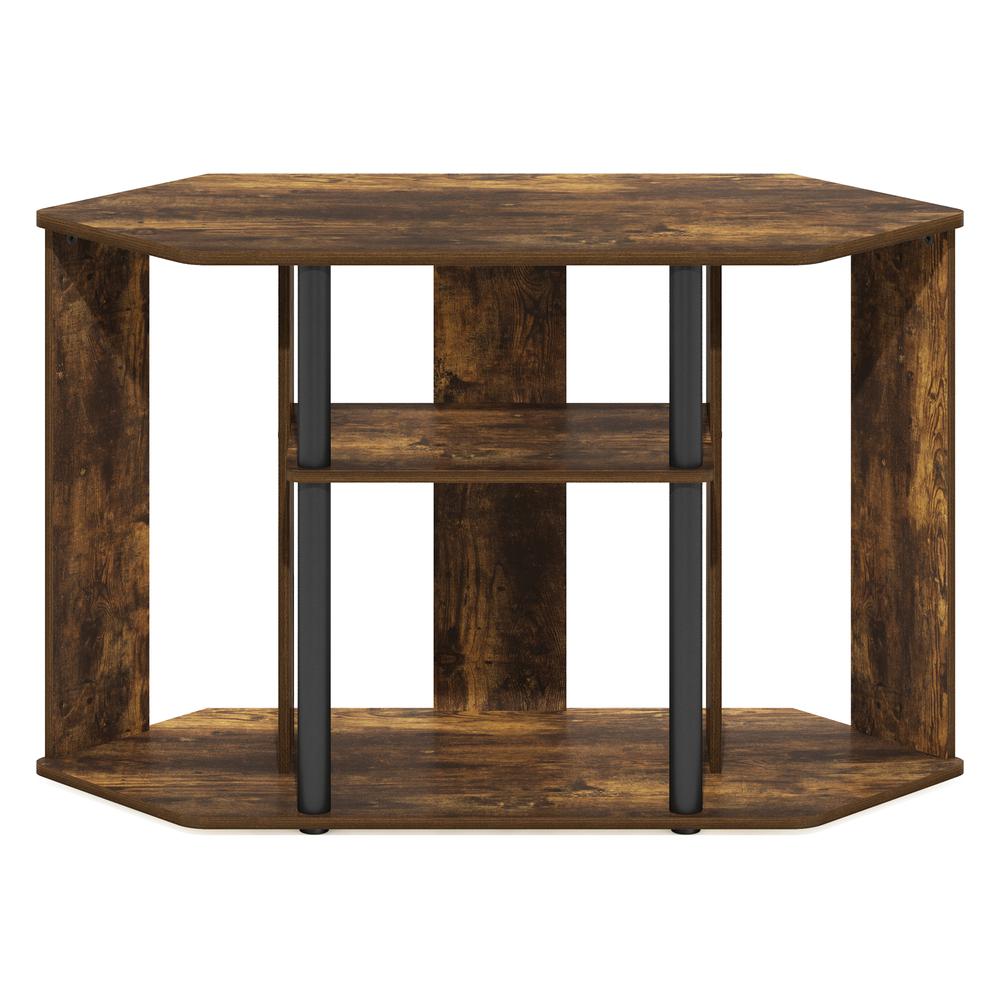 Furinno Classic TV Stand with Plastic Poles for TV up to 43-Inch, Amber Pine/Black. Picture 3