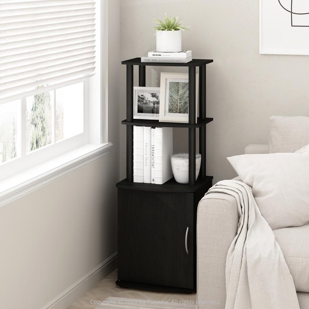 Furinno Turn-N-Tube 2-Tier Tall TV Entertainment Side Table Display Rack with Storage Cabinet, Blackwood/Black. Picture 7