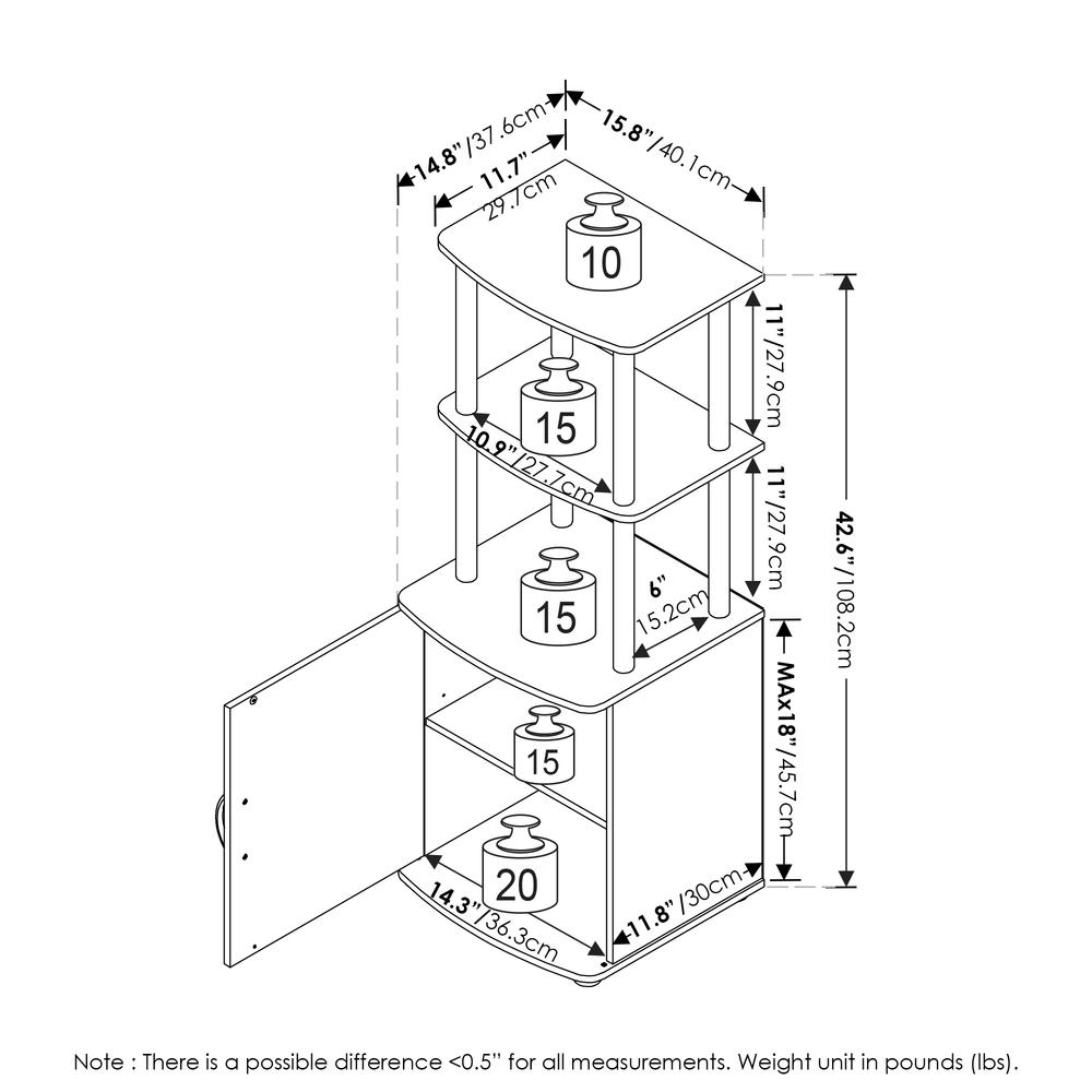 Furinno Turn-N-Tube 2-Tier Tall TV Entertainment Side Table Display Rack with Storage Cabinet, Blackwood/Black. Picture 4