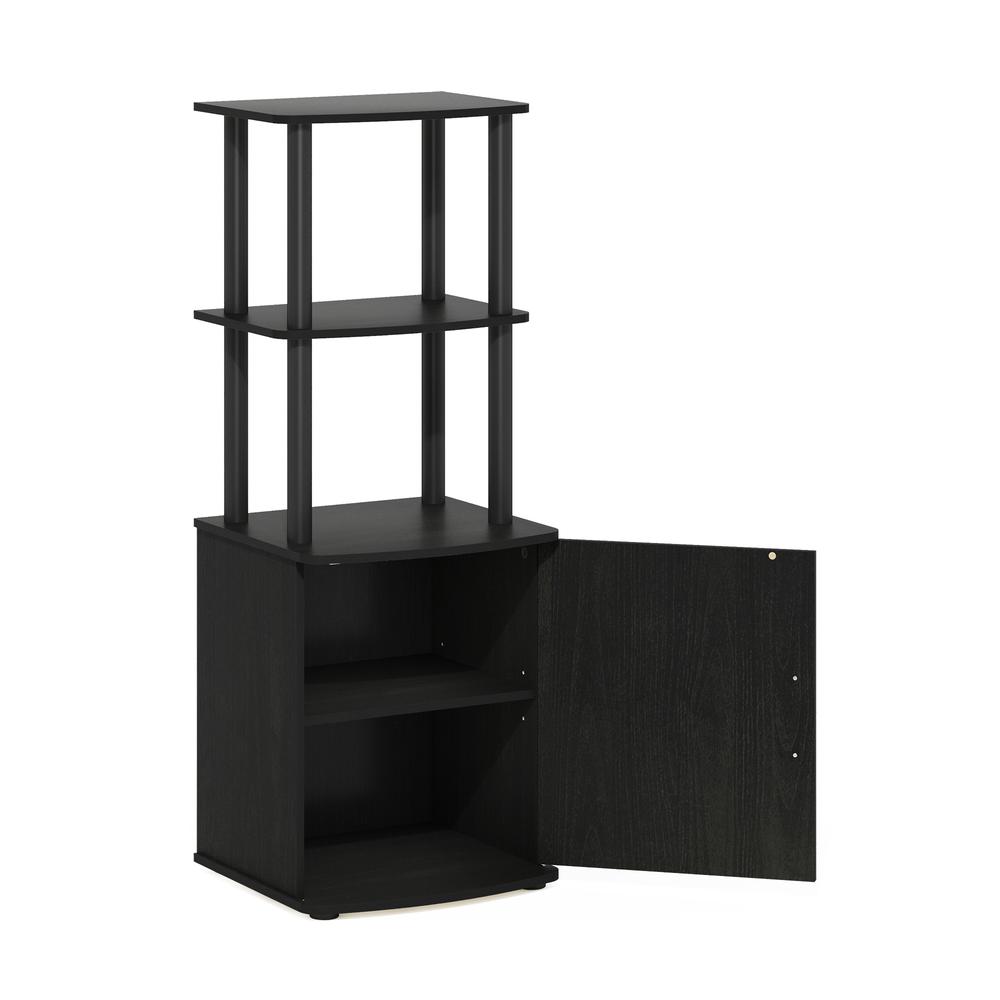 Furinno Turn-N-Tube 2-Tier Tall TV Entertainment Side Table Display Rack with Storage Cabinet, Blackwood/Black. Picture 1