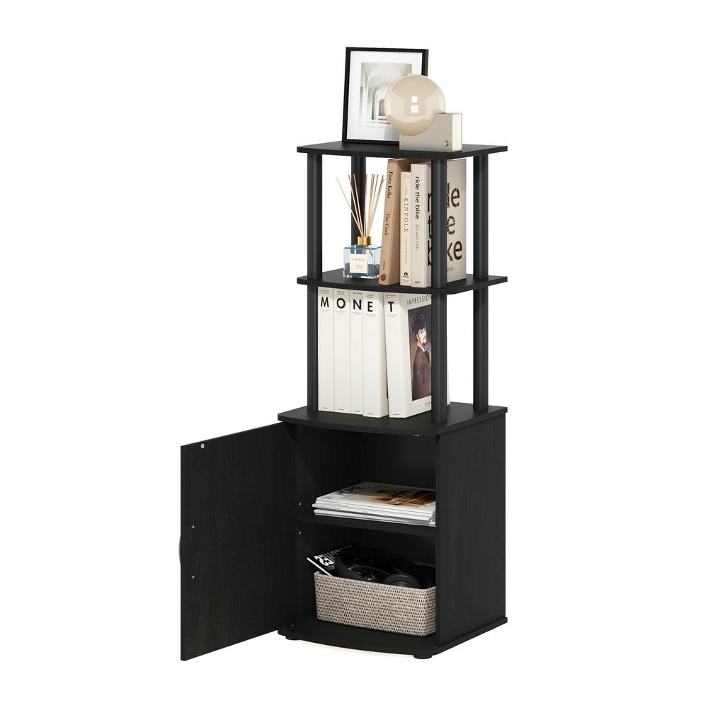 Furinno Turn-N-Tube 2-Tier Tall TV Entertainment Side Table Display Rack with Storage Cabinet, Blackwood/Black. Picture 5