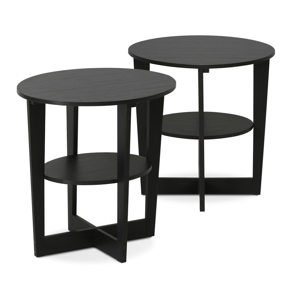 Round End Table, Set of Two, Walnut. Picture 1