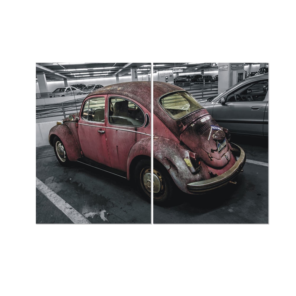 Seni Retro Car 2-Panel MDF Framed Photography Triptych Print, 40 x 27.5-inch. Picture 1
