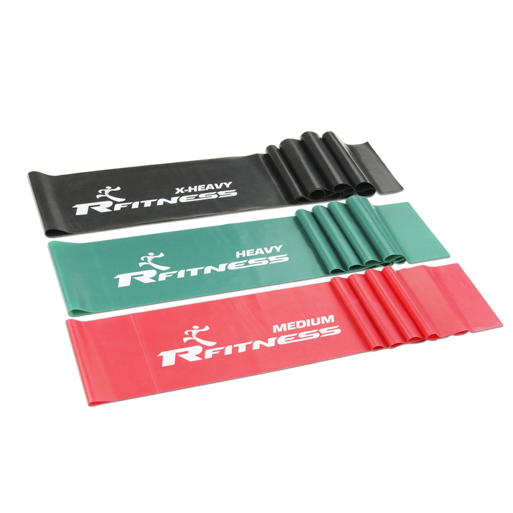 RFitness Professional 60-Inch FLAT Stretch Latex Exercise Band 3-PC Set (MEDIUM, HEAVY, X-HEAVY). Picture 2
