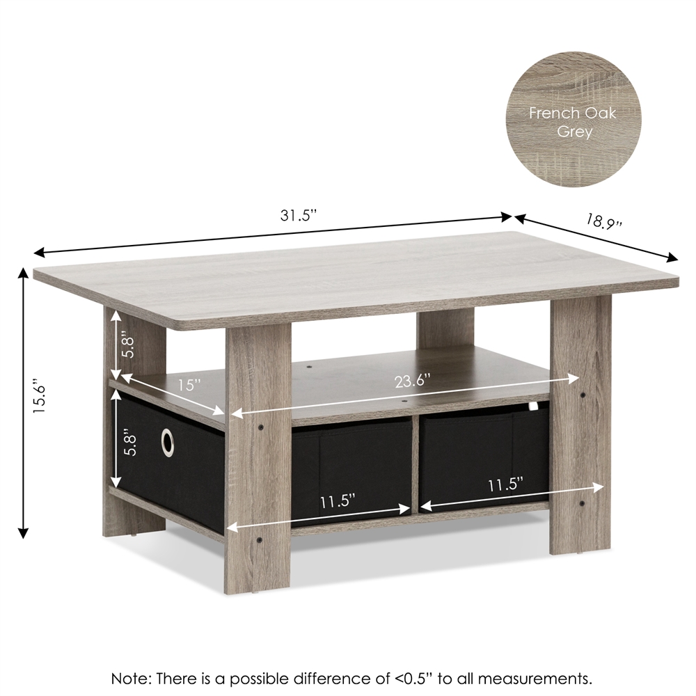 Coffee Table w/Bin Drawer, French Oak Grey/Black. Picture 2