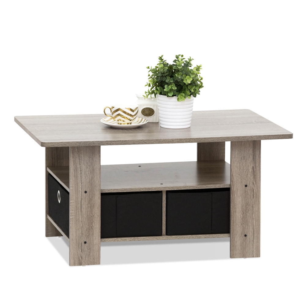 Coffee Table w/Bin Drawer, French Oak Grey/Black. Picture 3