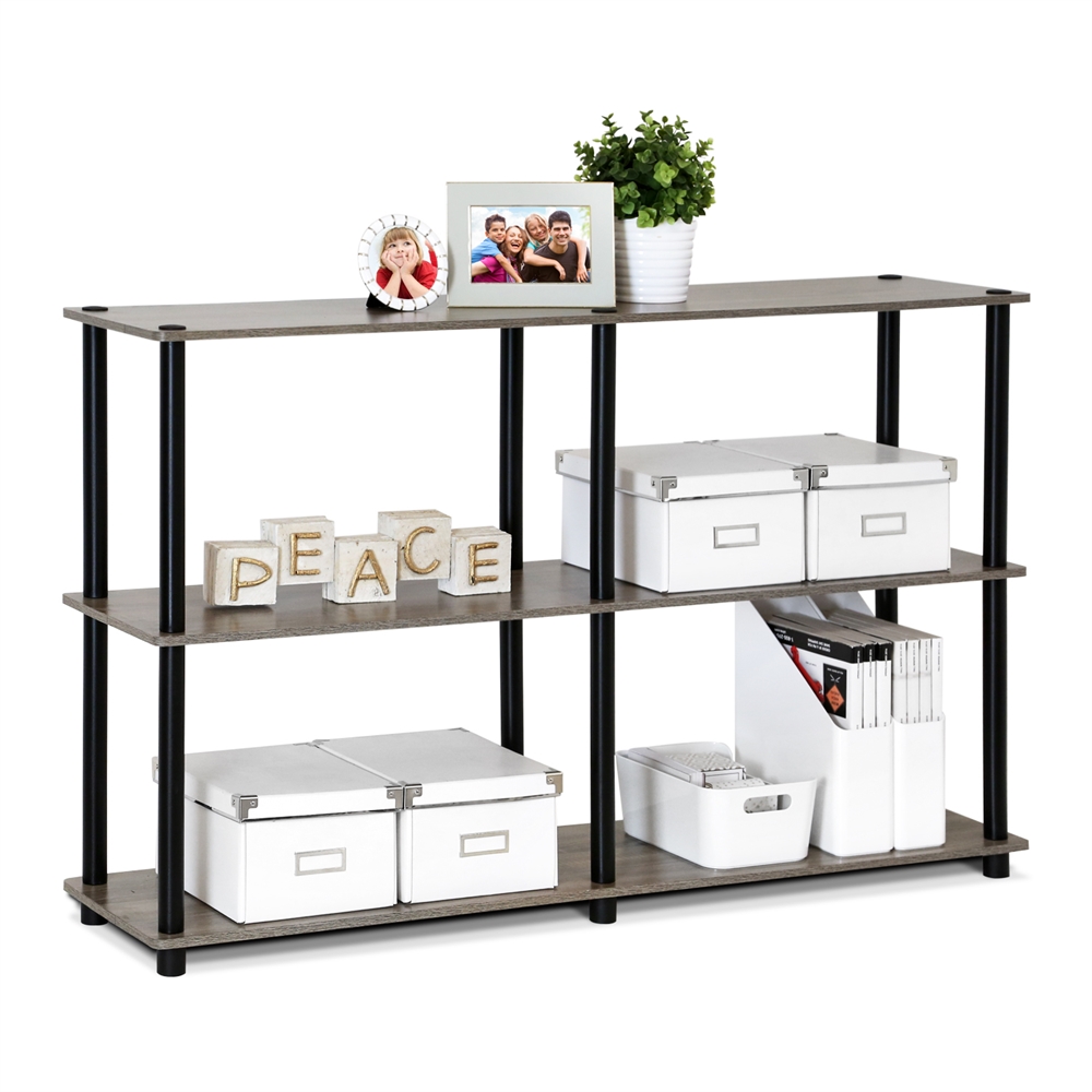 Turn-N-Tube 3-Tier Double Size Storage Display Rack, French Oak Grey/Black. Picture 3