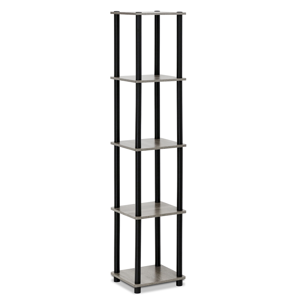 Turn-N-Tube 5-Tier Corner Square Rack Display Shelf, French Oak Grey/Black. Picture 1