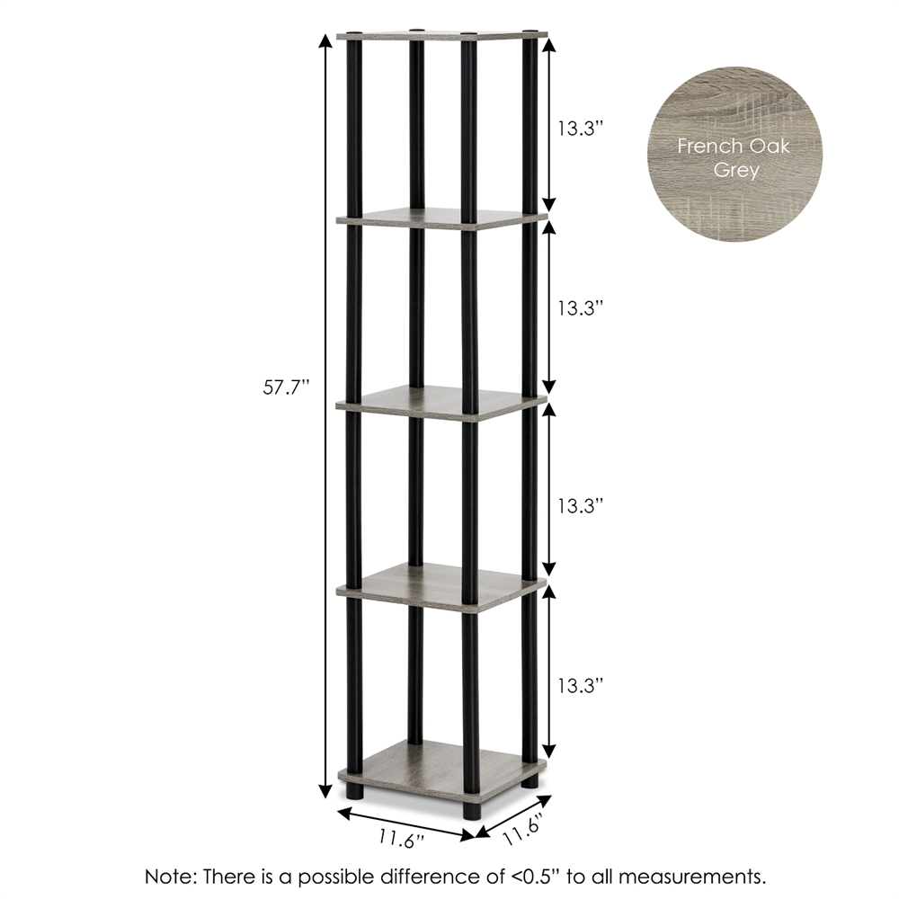 Turn-N-Tube 5-Tier Corner Square Rack Display Shelf, French Oak Grey/Black. Picture 2