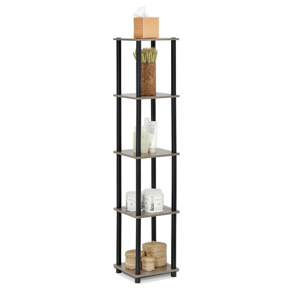 Turn-N-Tube 5-Tier Corner Square Rack Display Shelf, French Oak Grey/Black. Picture 3
