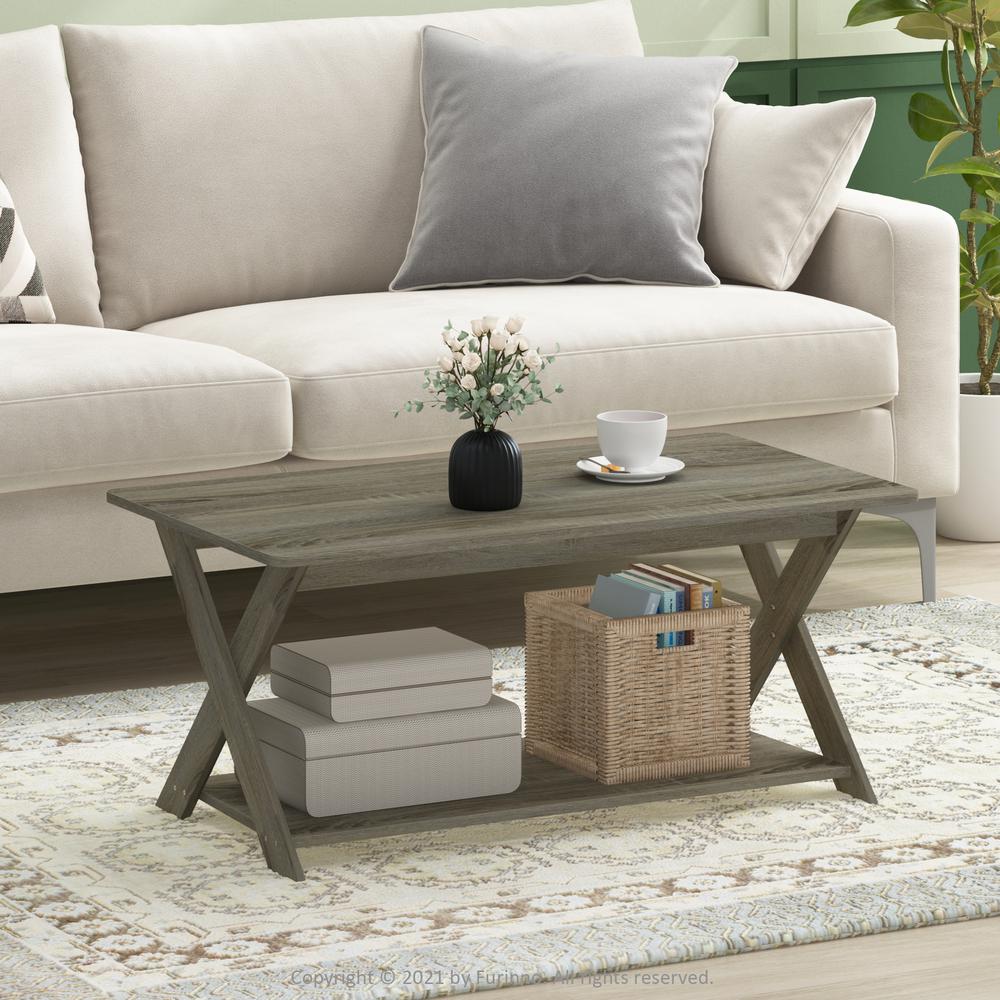 Furinno Modern Simplistic Criss-Crossed Coffee Table, French Oak Grey. Picture 6