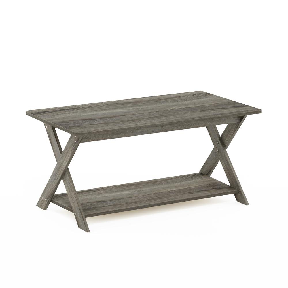Furinno Modern Simplistic Criss-Crossed Coffee Table, French Oak Grey. Picture 1