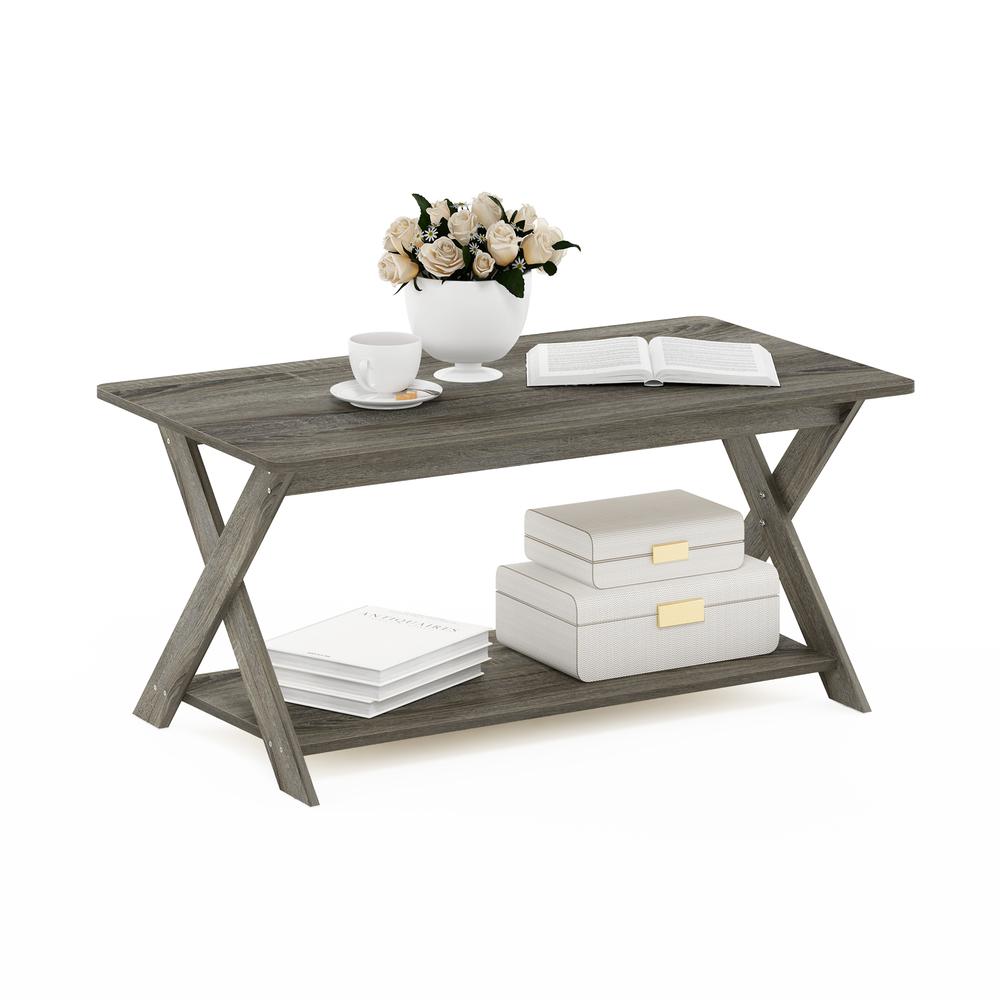 Furinno Modern Simplistic Criss-Crossed Coffee Table, French Oak Grey. Picture 4