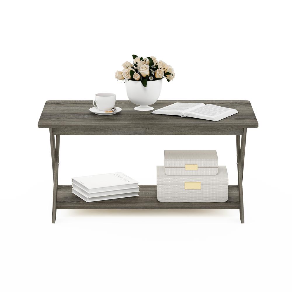 Furinno Modern Simplistic Criss-Crossed Coffee Table, French Oak Grey. Picture 5
