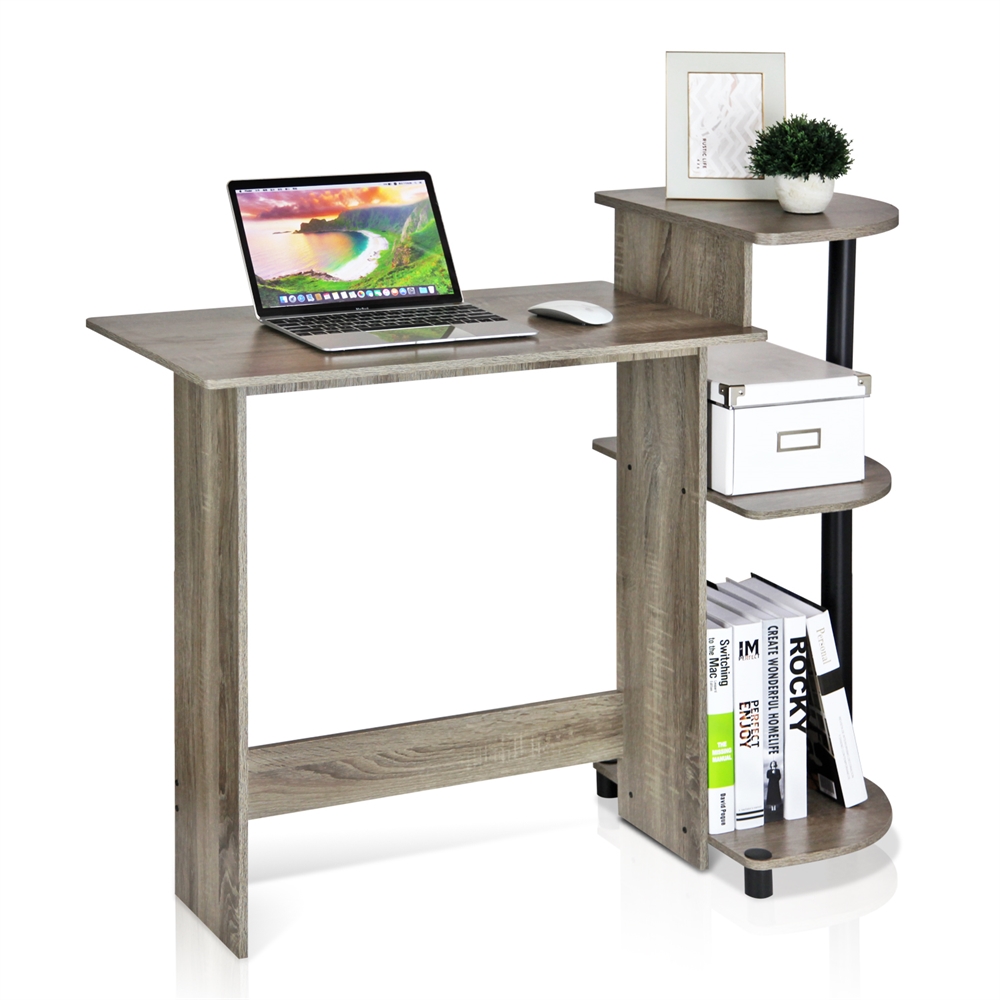Compact Computer Desk, French Oak Grey/Black. Picture 4