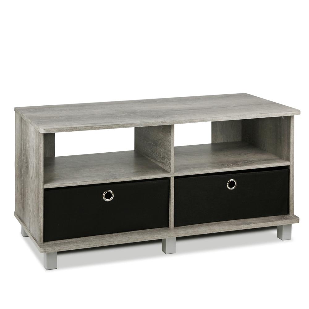 Furinno Andrey Entertainment Center with Bin Drawers, French Oak Grey/Black. Picture 1