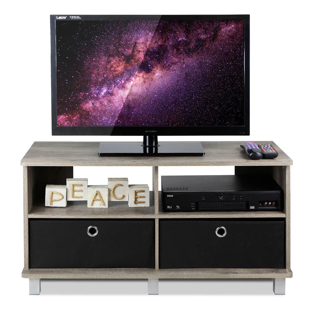 Furinno Andrey Entertainment Center with Bin Drawers, French Oak Grey/Black. Picture 4