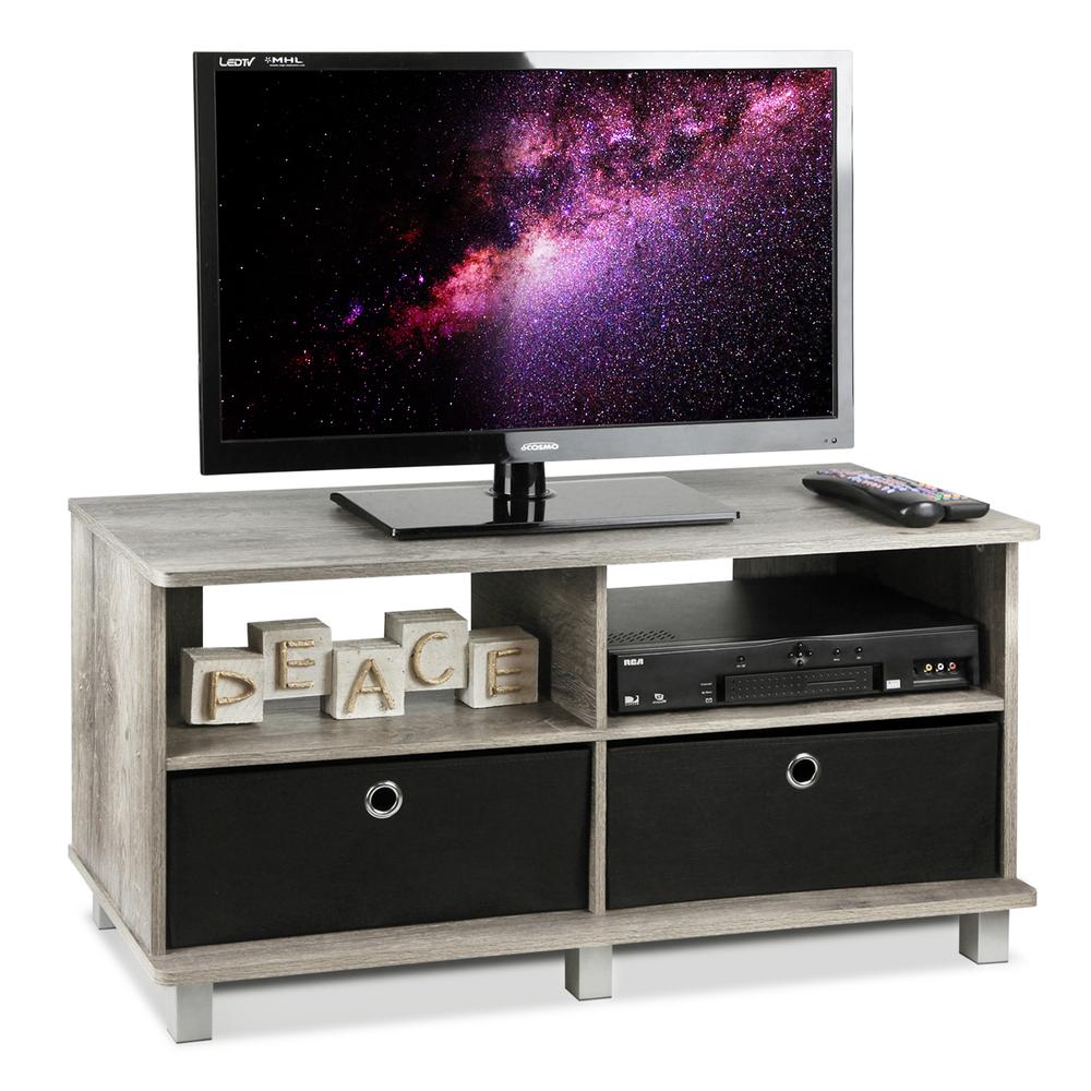 Furinno Andrey Entertainment Center with Bin Drawers, French Oak Grey/Black. Picture 5