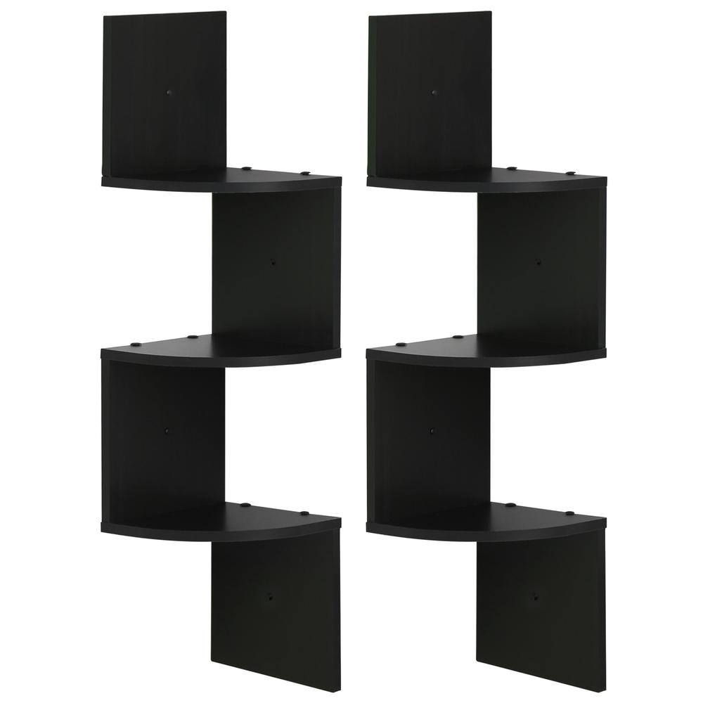 Furinno 3 Tier Wall Mount Floating Corner Radial Shelf, Set of 2, Espresso. Picture 1