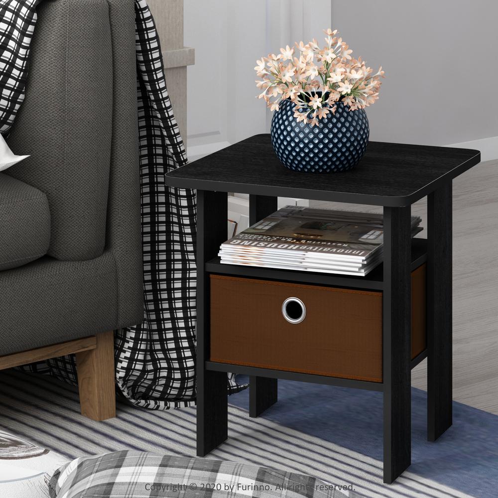 Furinno Andrey End Table Nightstand with Bin Drawer, Americano/Medium Brown, Set of 2. Picture 4