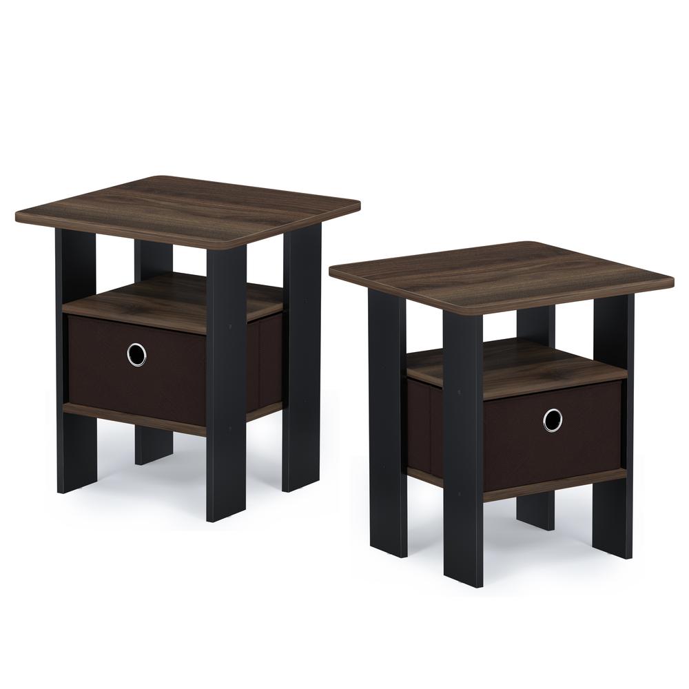 Furinno Andrey End Table Nightstand with Bin Drawer, Columbia Walnut/Dark Brown, Set of 2. Picture 1