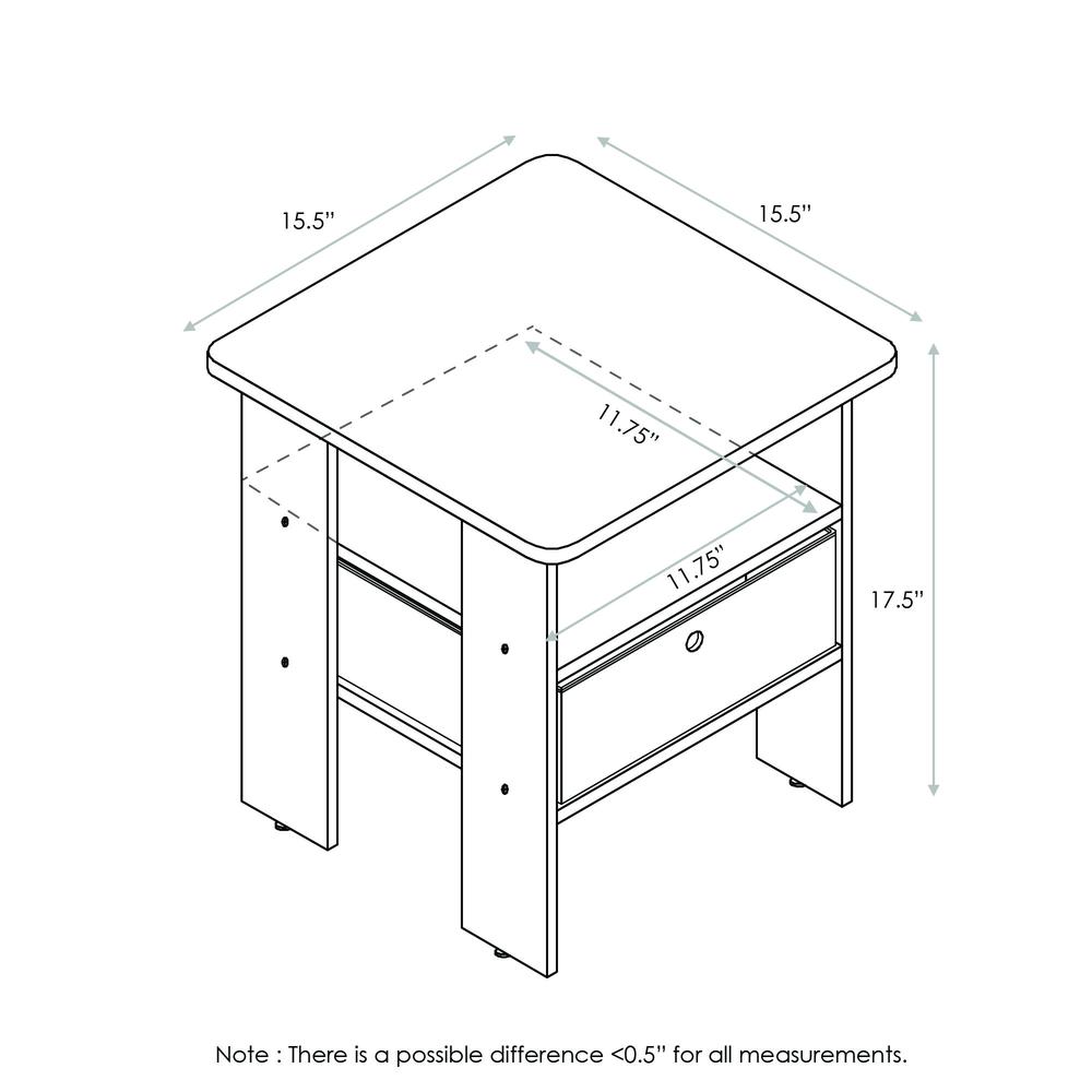 Furinno Andrey End Table Nightstand with Bin Drawer, Columbia Walnut/Dark Brown, Set of 2. Picture 2