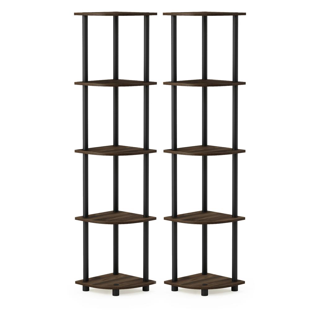 Furinno Turn-N-Tube 5 Tier Corner Display Rack Multipurpose Shelving Unit, Columbia Walnut/Black, Set of 2. Picture 1