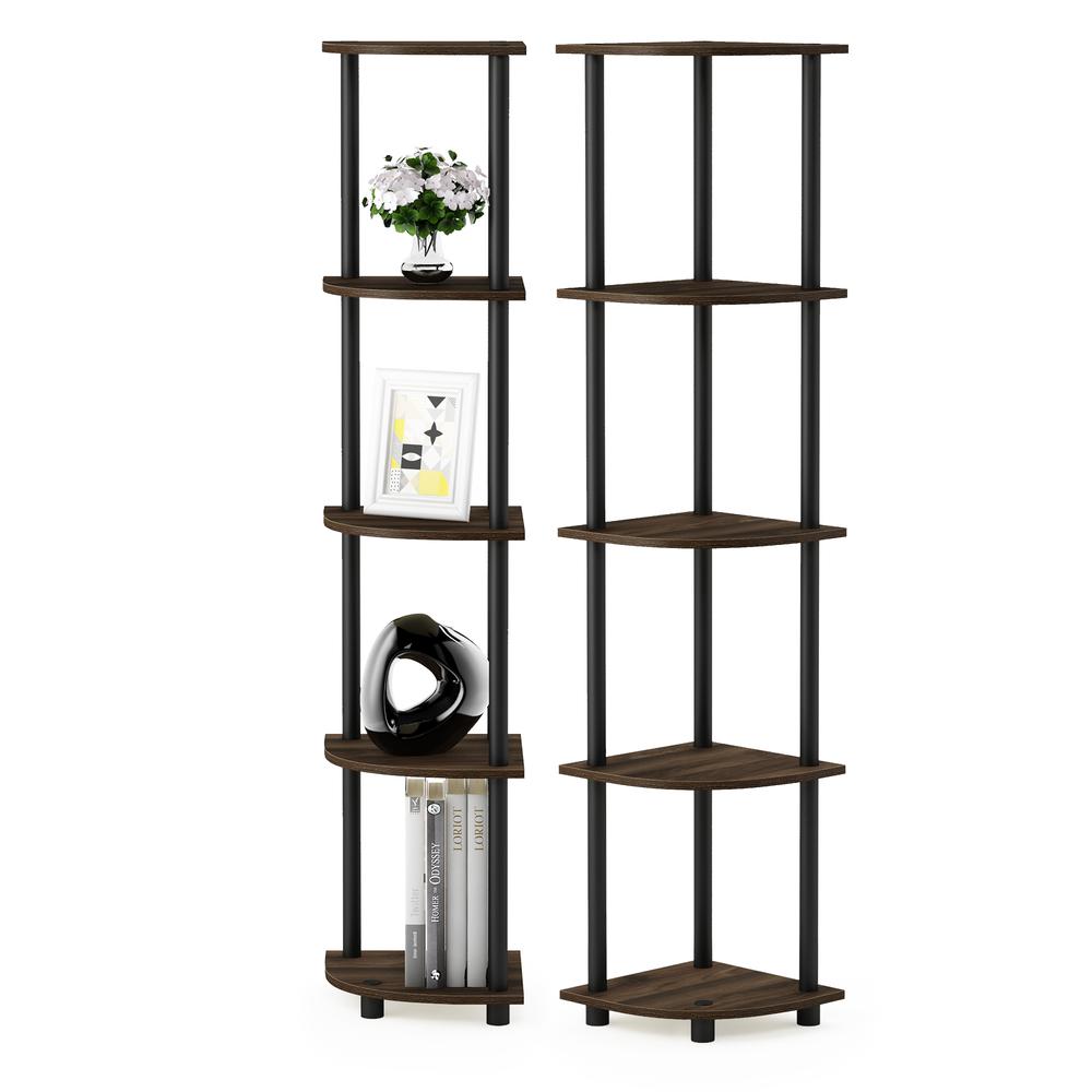 Furinno Turn-N-Tube 5 Tier Corner Display Rack Multipurpose Shelving Unit, Columbia Walnut/Black, Set of 2. Picture 3