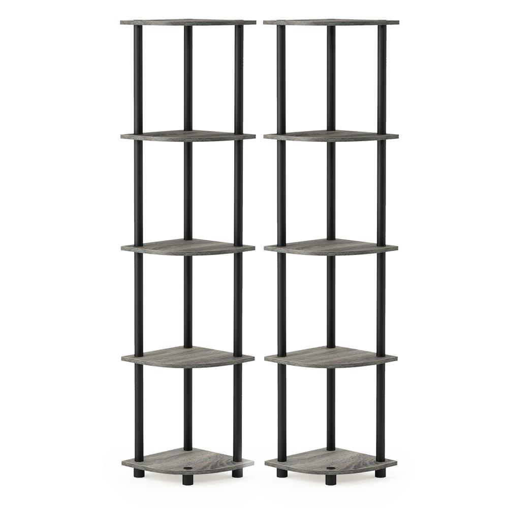 Furinno Turn-N-Tube 5 Tier Corner Display Rack Multipurpose Shelving Unit, French Oak Grey/Black, Set of 2. Picture 1