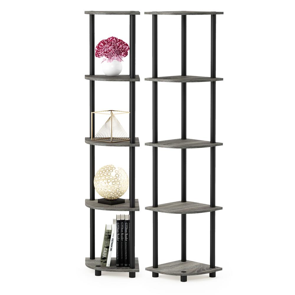 Furinno Turn-N-Tube 5 Tier Corner Display Rack Multipurpose Shelving Unit, French Oak Grey/Black, Set of 2. Picture 3