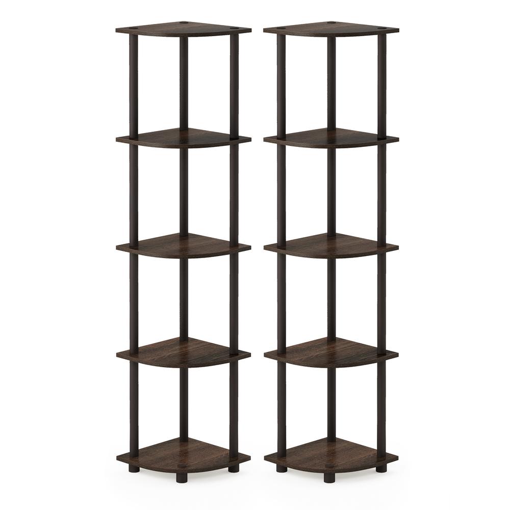 Furinno Turn-N-Tube 5 Tier Corner Display Rack Multipurpose Shelving Unit, Walnut/Brown, Set of 2. Picture 1