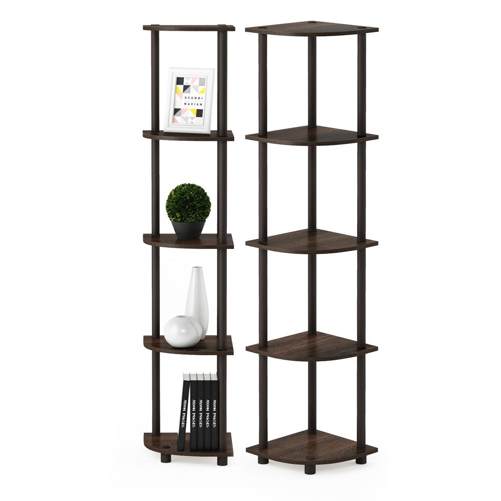 Furinno Turn-N-Tube 5 Tier Corner Display Rack Multipurpose Shelving Unit, Walnut/Brown, Set of 2. Picture 3