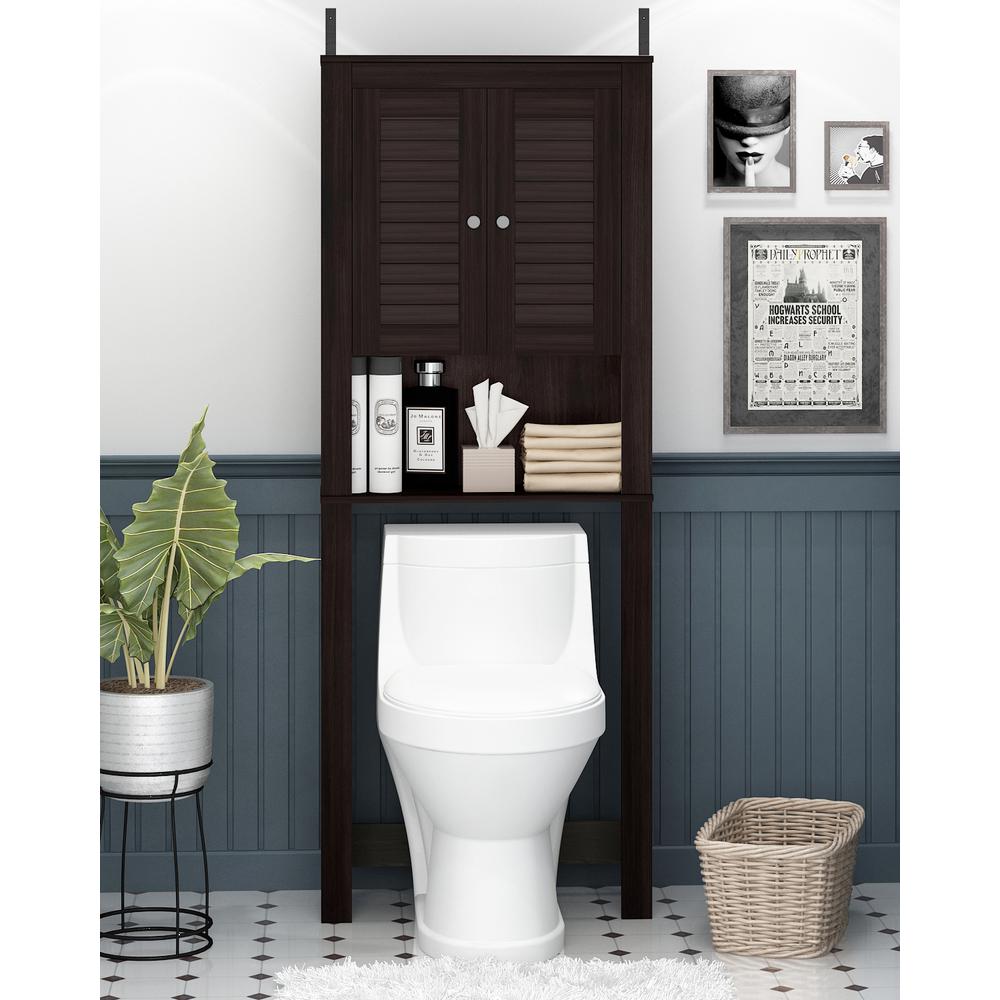 Furinno Indo Louver Door Bath Cabinet, Espresso. Picture 6